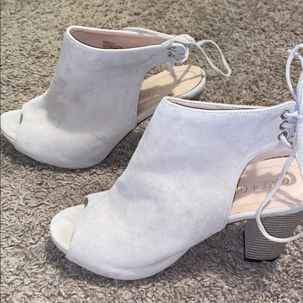 Open backed tan heels